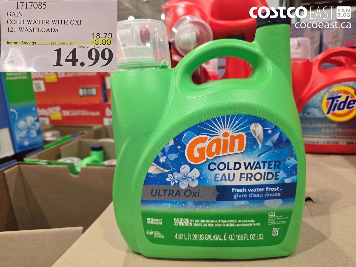 1717085 GAIN COLD WATER WITH OXI 121 WASHLOADS ($3.80 INSTANT SAVINGS EXPIRES ON 2026-08-30) $14.99