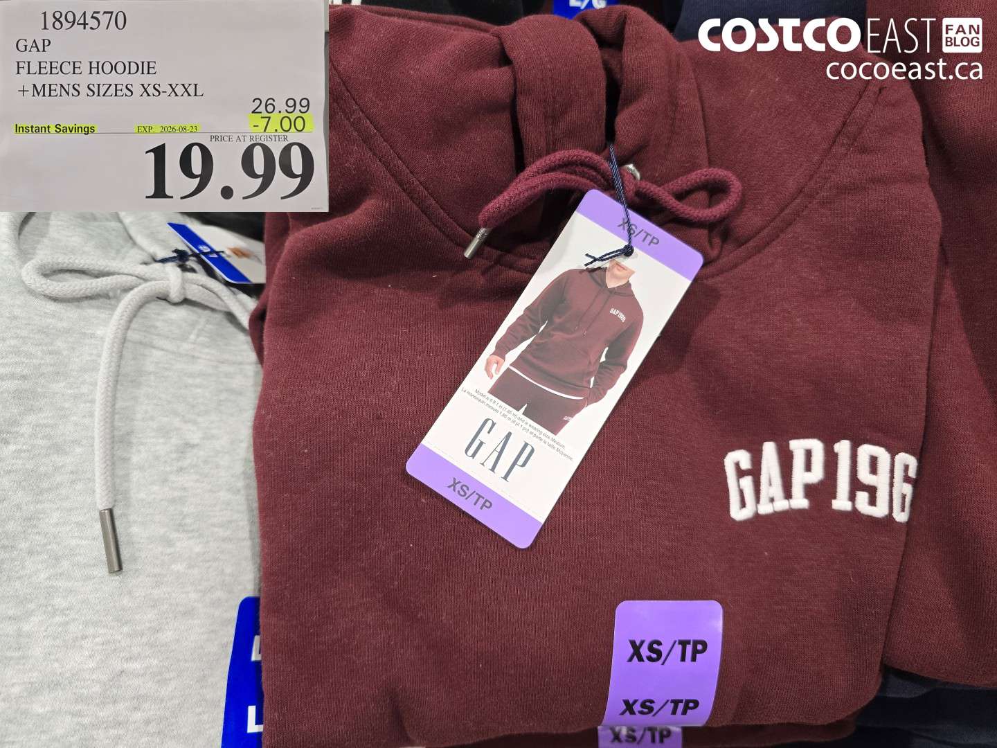 1894570 GAP FLEECE HOODIE + MENS SIZES XS-XXL ($7.00 INSTANT SAVINGS EXPIRES ON 2026-08-23) $19.99