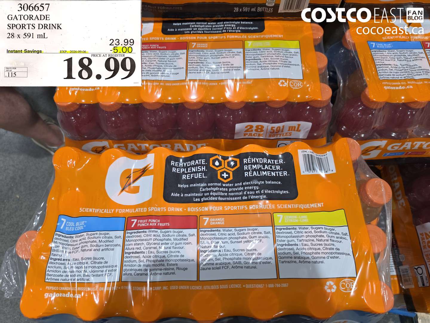 306657 GATORADE SPORTS DRINK 28 X 591 ML ($5.00 INSTANT SAVINGS EXPIRES ON 2026-09-06) $18.99