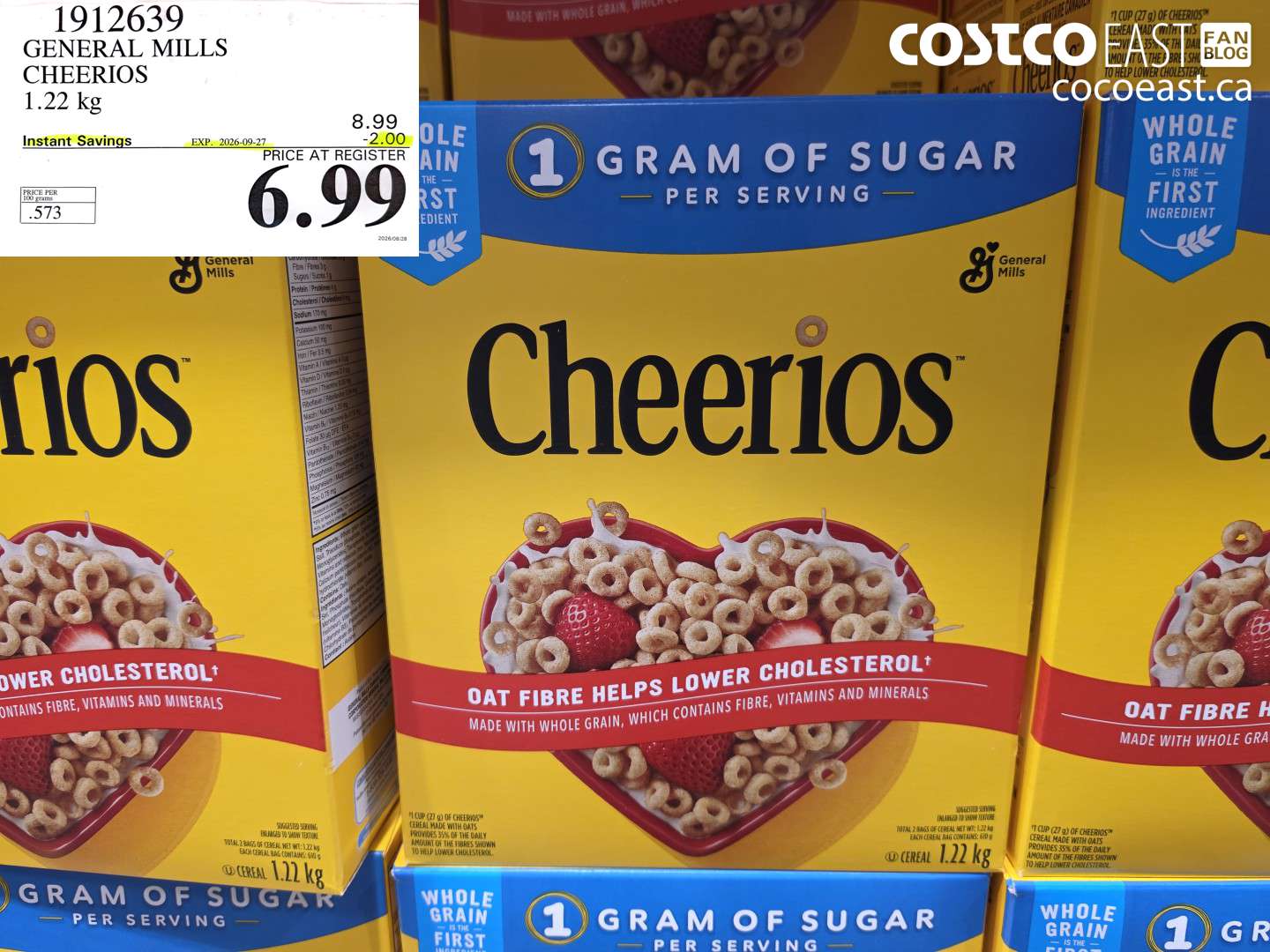 1912639 GENERAL MILLS CHEERIOS 1.22 KG ($2.00 INSTANT SAVINGS EXPIRES ON 2026-09-27) $6.99