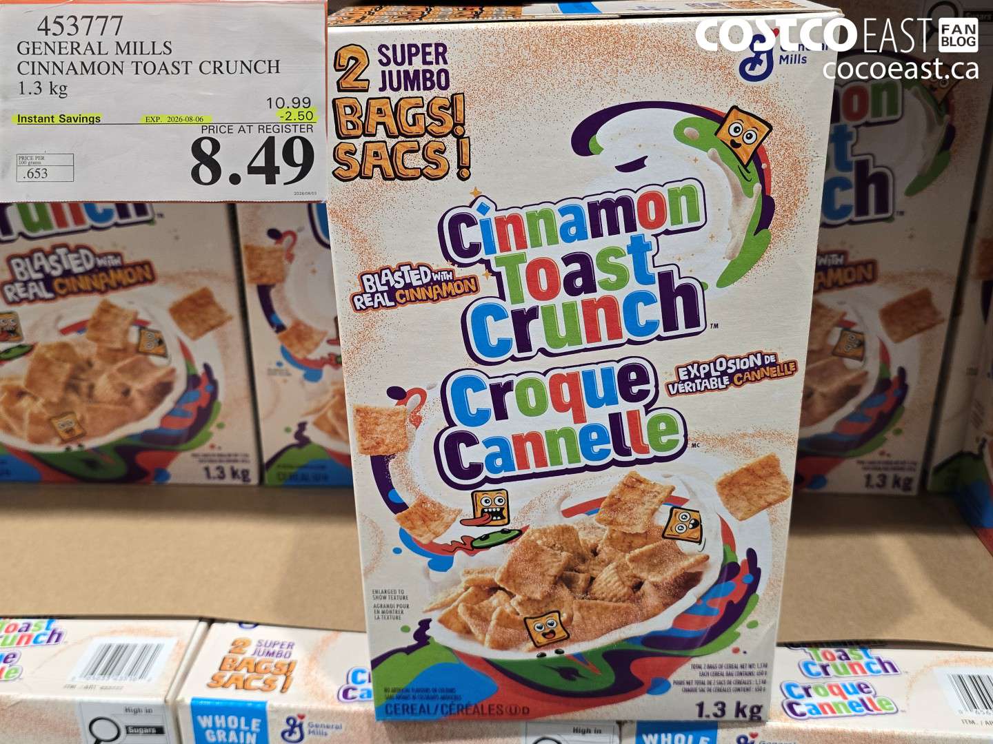 453777 GENERAL MILLS CINNAMON TOAST CRUNCH 1.3 KG ($2.50 INSTANT SAVINGS EXPIRES ON 2026-08-06) $8.49