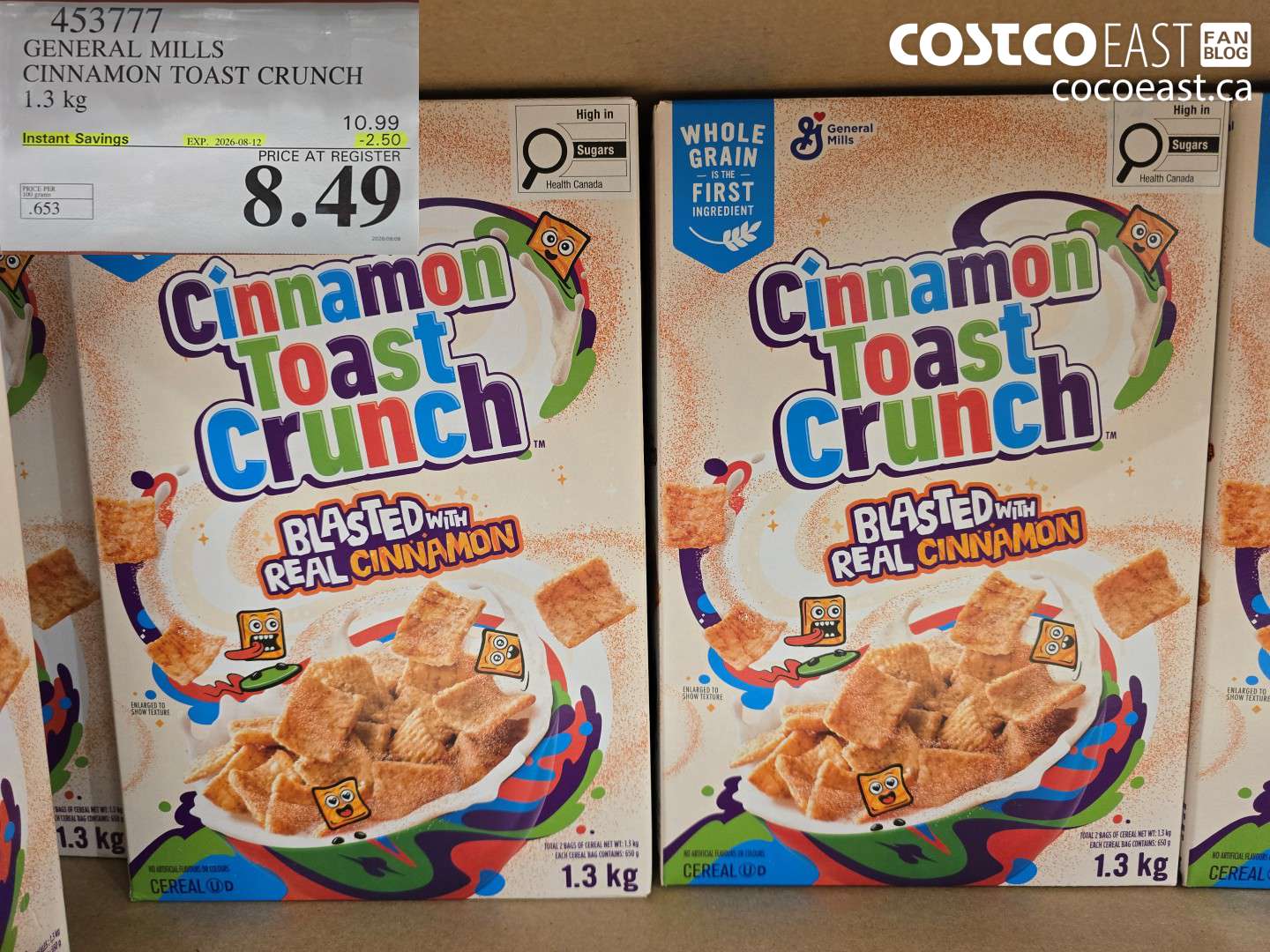 453777 GENERAL MILLS CINNAMON TOAST CRUNCH 1.3 KG ($2.50 INSTANT SAVINGS EXPIRES ON 2026-08-12) $8.49
