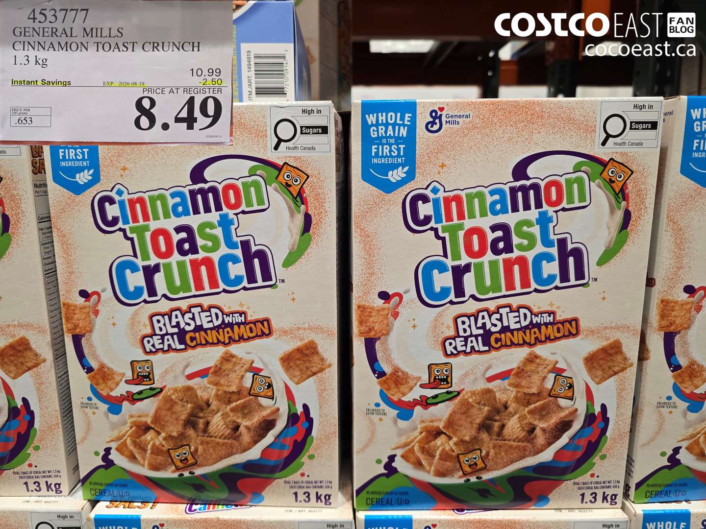 453777 GENERAL MILLS CINNAMON TOAST CRUNCH 1.3 KG ($2.50 INSTANT SAVINGS EXPIRES ON 2026-08-19) $8.49