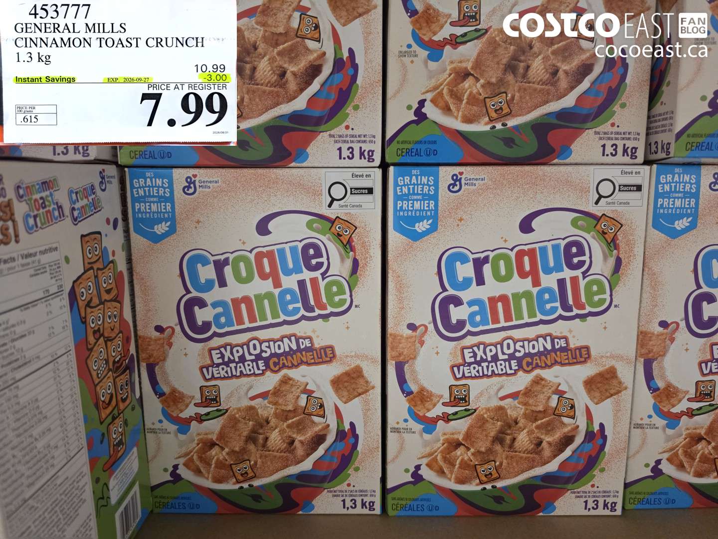 453777 GENERAL MILLS CINNAMON TOAST CRUNCH 1.3 KG ($3.00 INSTANT SAVINGS EXPIRES ON 2026-09-27) $7.99