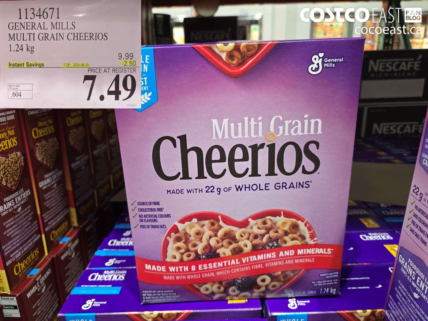 1134671 GENERAL MILLS MULTI GRAIN CHEERIOS 1.24 KG ($2.50 INSTANT SAVINGS EXPIRES ON 2026-08-30) $7.49