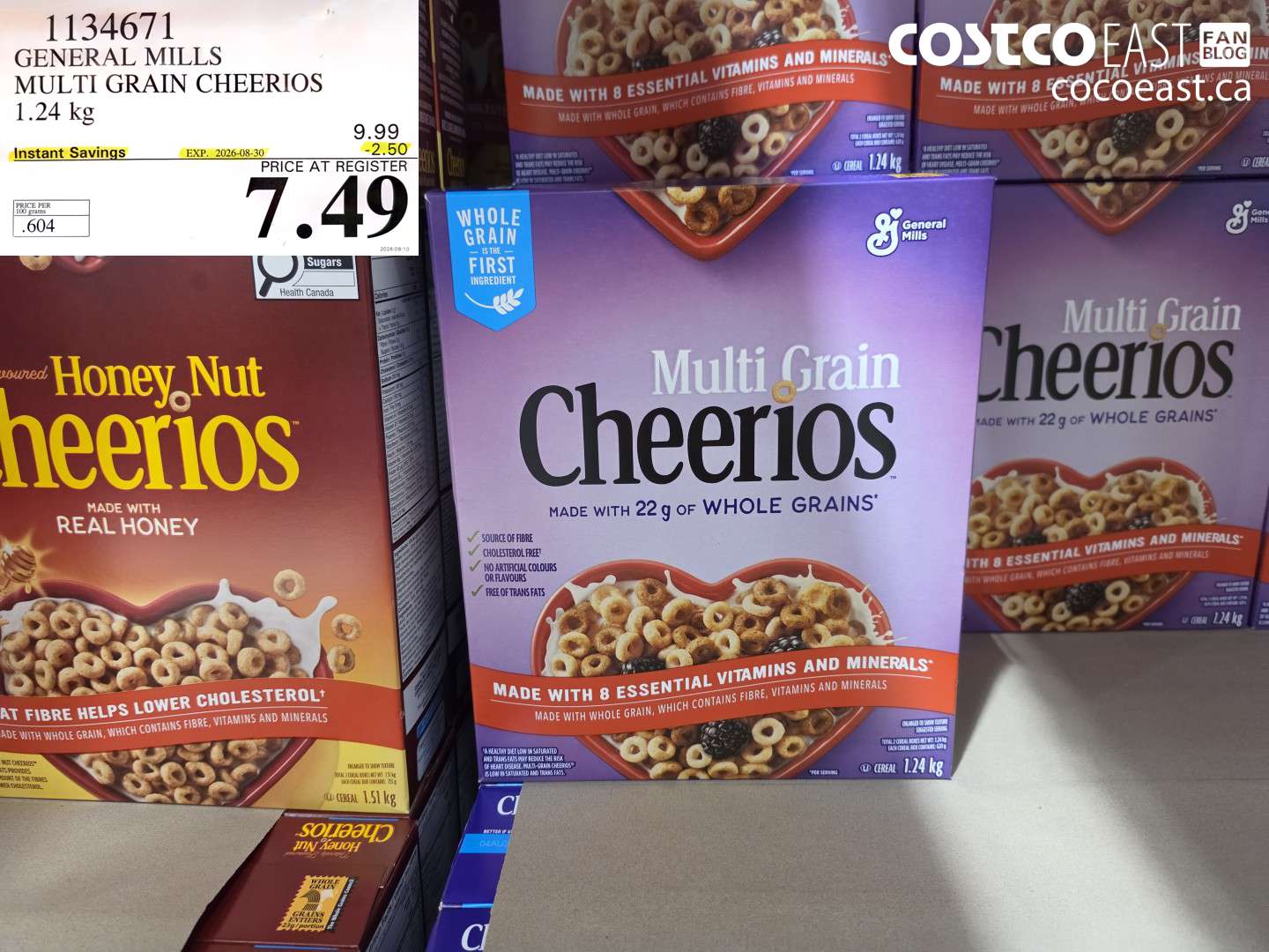1134671 GENERAL MILLS MULTI GRAIN CHEERIOS 1.24 KG ($2.50 INSTANT SAVINGS EXPIRES ON 2026-08-30) $7.49