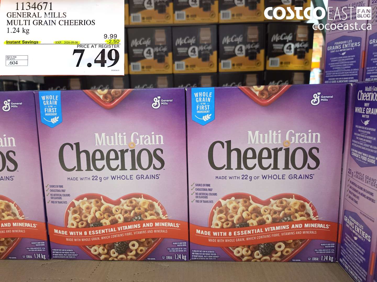 1134671 GENERAL MILLS MULTI GRAIN CHEERIOS 1.24 KG ($2.50 INSTANT SAVINGS EXPIRES ON 2026-09-06) $7.49