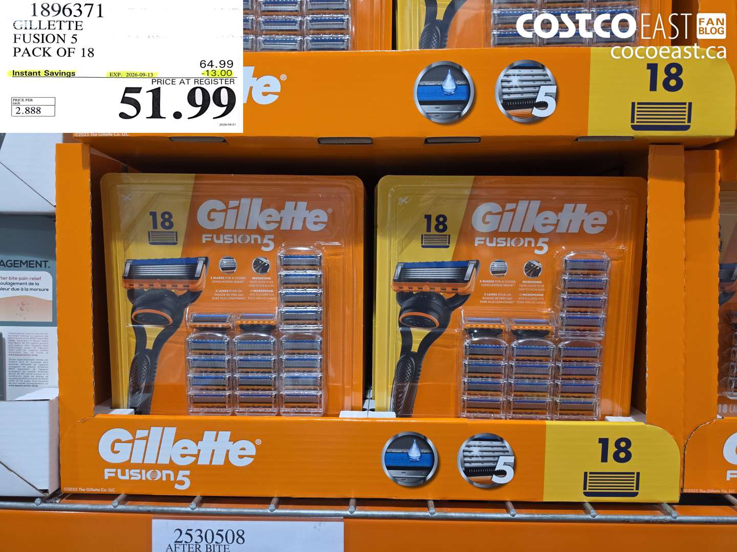 1896371 GILLETTE FUSION 5 PACK OF 18 ($13.00 INSTANT SAVINGS EXPIRES ON 2026-09-13) $51.99