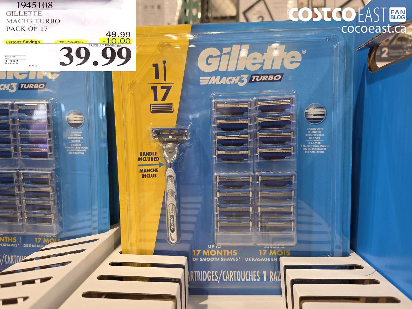 1945108 GILLETTE MACH3 TURBO PACK OF 17 ($10.00 INSTANT SAVINGS EXPIRES ON 2026-09-27) $39.99