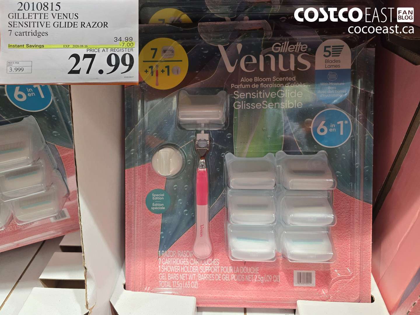 2010815 GILLETTE VENUS SENSITIVE GLIDE RAZOR 7 CARTRIDGES ($7.00 INSTANT SAVINGS EXPIRES ON 2026-08-16) $27.99