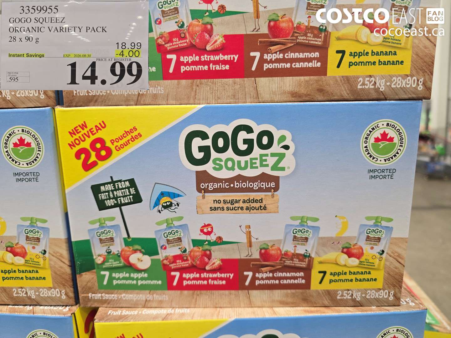 3359955 GOGO SQUEEZ ORGANIC VARIETY PACK 28 X 90 G ($4.00 INSTANT SAVINGS EXPIRES ON 2026-08-30) $14.99
