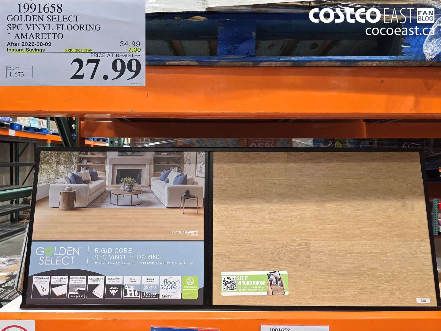 1991658 GOLDEN SELECT SPC VINYL FLOORING AMARETTO ($7.00 INSTANT SAVINGS EXPIRES ON 2026-08-09) $27.99