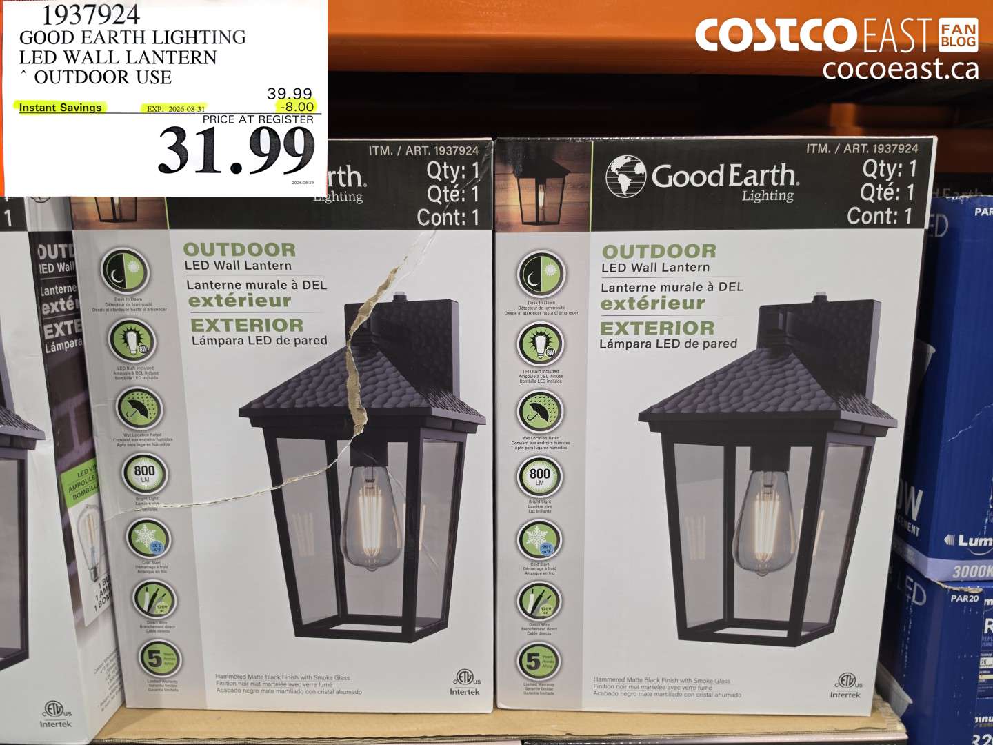 1937924 GOOD EARTH LIGHTING LED WALL LANTERN OUTDOOR USE ($8.00 INSTANT SAVINGS EXPIRES ON 2026-08-31) $31.99