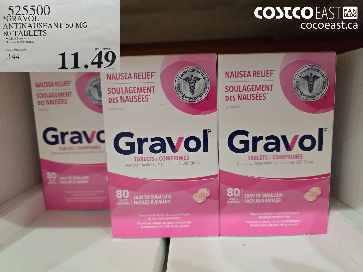 525500 GRAVOL ANTINAUSEANT 50 MG 80 TABLETS $11.49