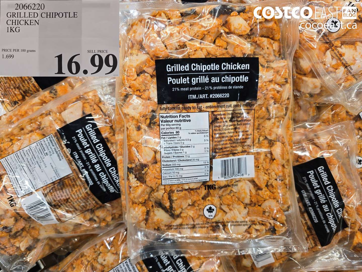 2066220 GRILLED CHIPOTLE CHICKEN 1KG $16.99