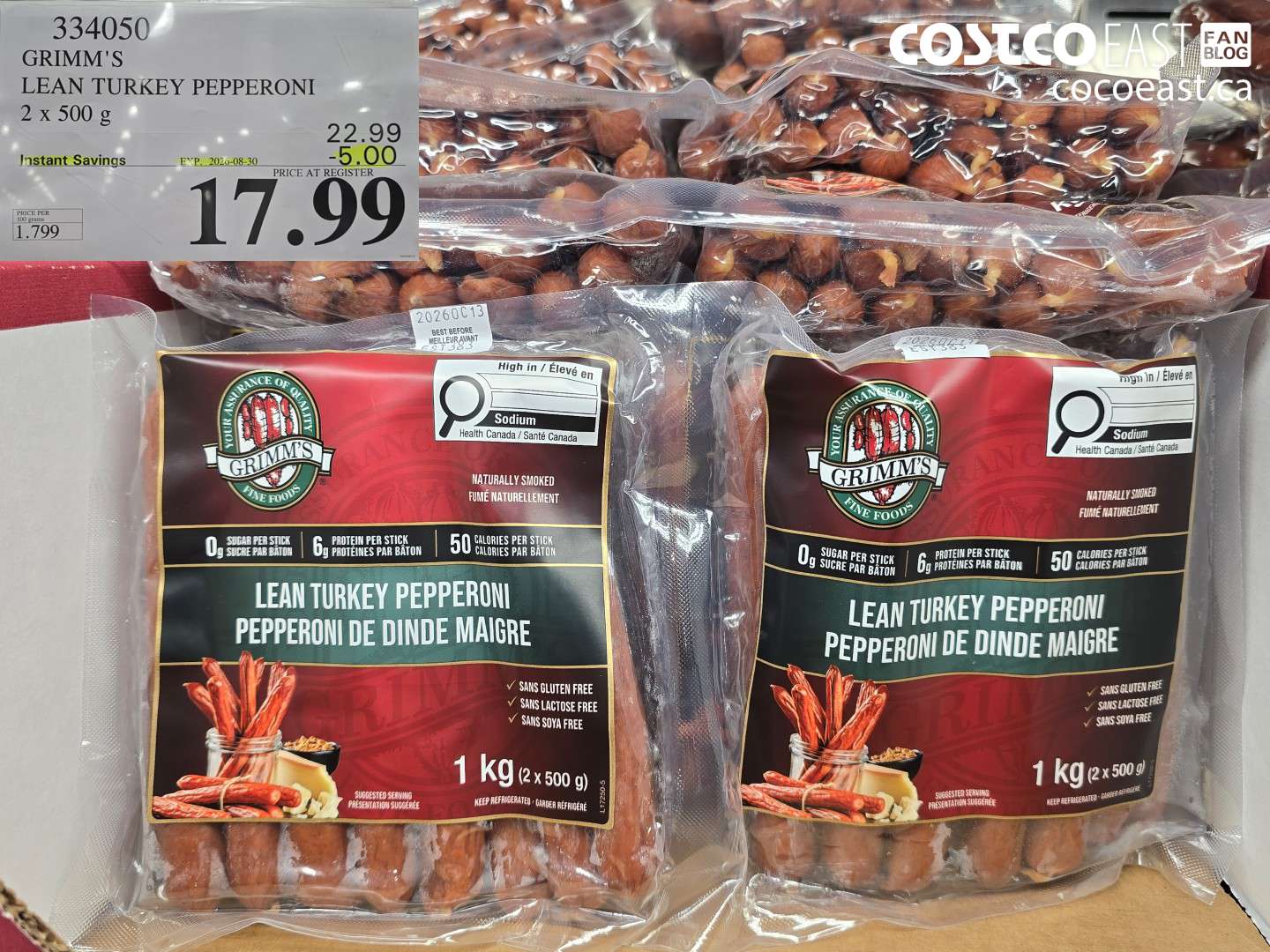 334050 GRIMM'S LEAN TURKEY PEPPERONI 2 X 500 G ($5.00 INSTANT SAVINGS EXPIRES ON 2026-08-30) $17.99