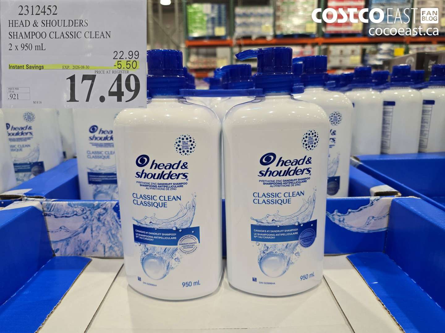 2312452 HEAD & SHOULDERS SHAMPOO CLASSIC CLEAN 2 X 950 ML ($5.50 INSTANT SAVINGS EXPIRES ON 2026-08-30) $17.49