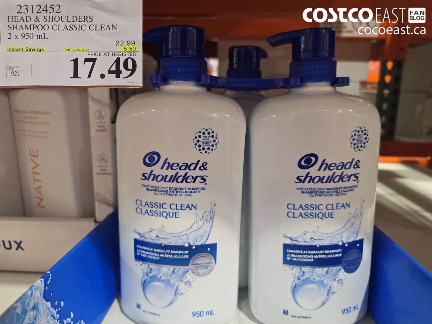 2312452 HEAD & SHOULDERS SHAMPOO CLASSIC CLEAN 2 X 950 ML ($5.50 INSTANT SAVINGS EXPIRES ON 2026-08-30) $17.49