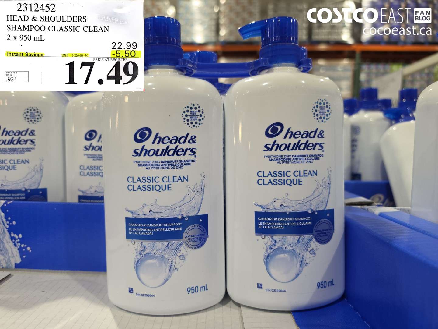2312452 HEAD & SHOULDERS SHAMPOO CLASSIC CLEAN 2 X 950 ML ($5.50 INSTANT SAVINGS EXPIRES ON 2026-08-30) $17.49