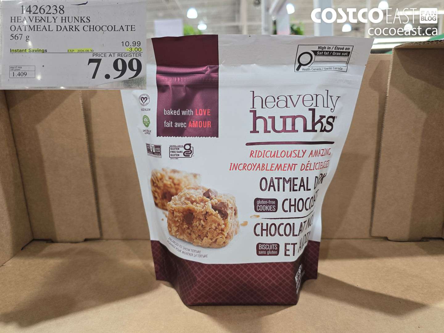 1426238 HEAVENLY HUNKS OATMEAL DARK CHOCOLATE 567 G ($3.00 INSTANT SAVINGS EXPIRES ON 2026-08-30) $7.99