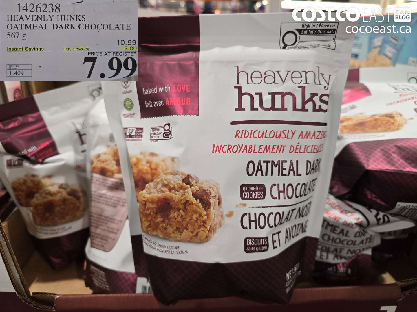 1426238 HEAVENLY HUNKS OATMEAL DARK CHOCOLATE 567 G ($3.00 INSTANT SAVINGS EXPIRES ON 2026-08-30) $7.99
