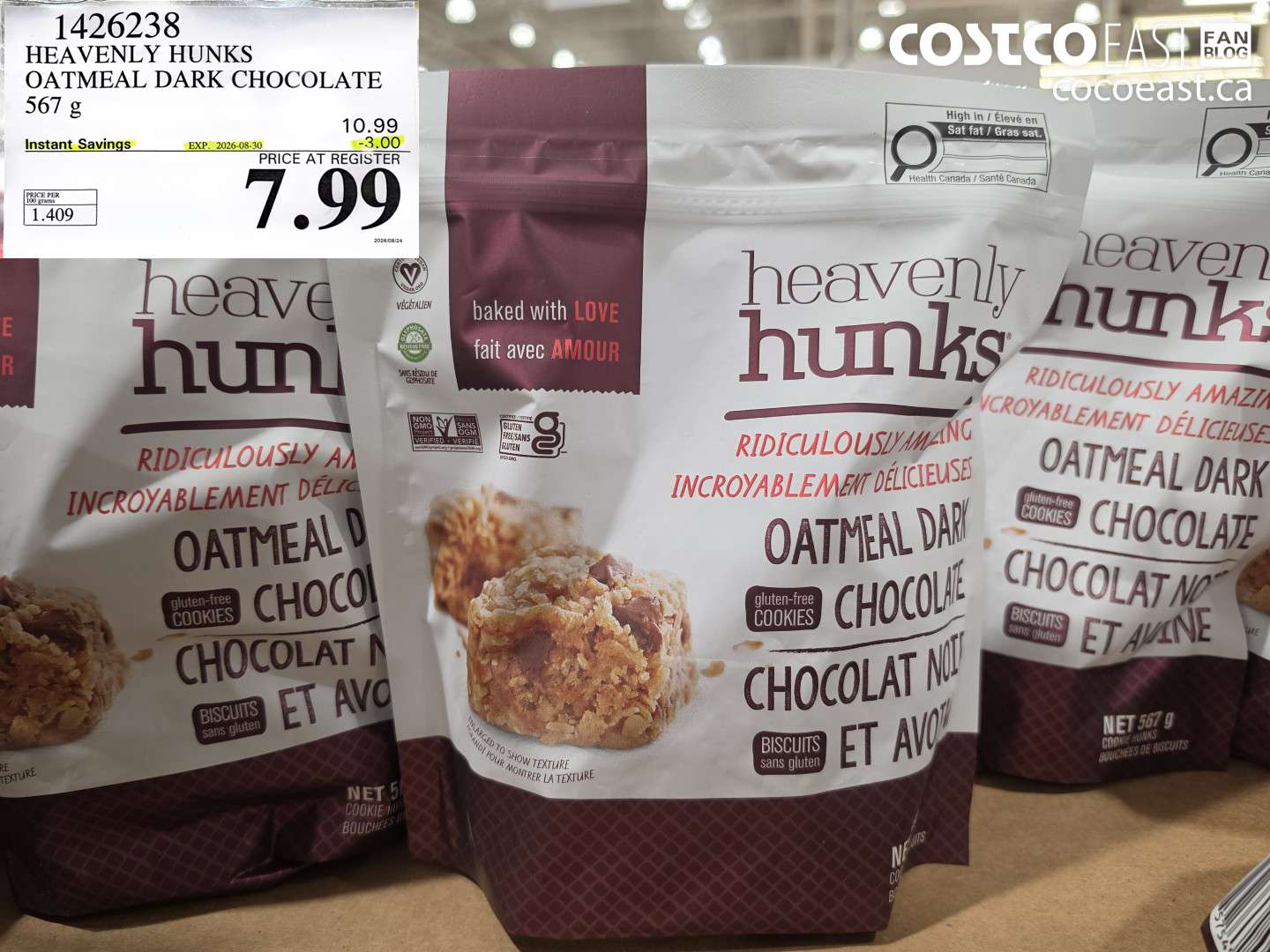 1426238 HEAVENLY HUNKS OATMEAL DARK CHOCOLATE 567 G ($3.00 INSTANT SAVINGS EXPIRES ON 2026-08-30) $7.99