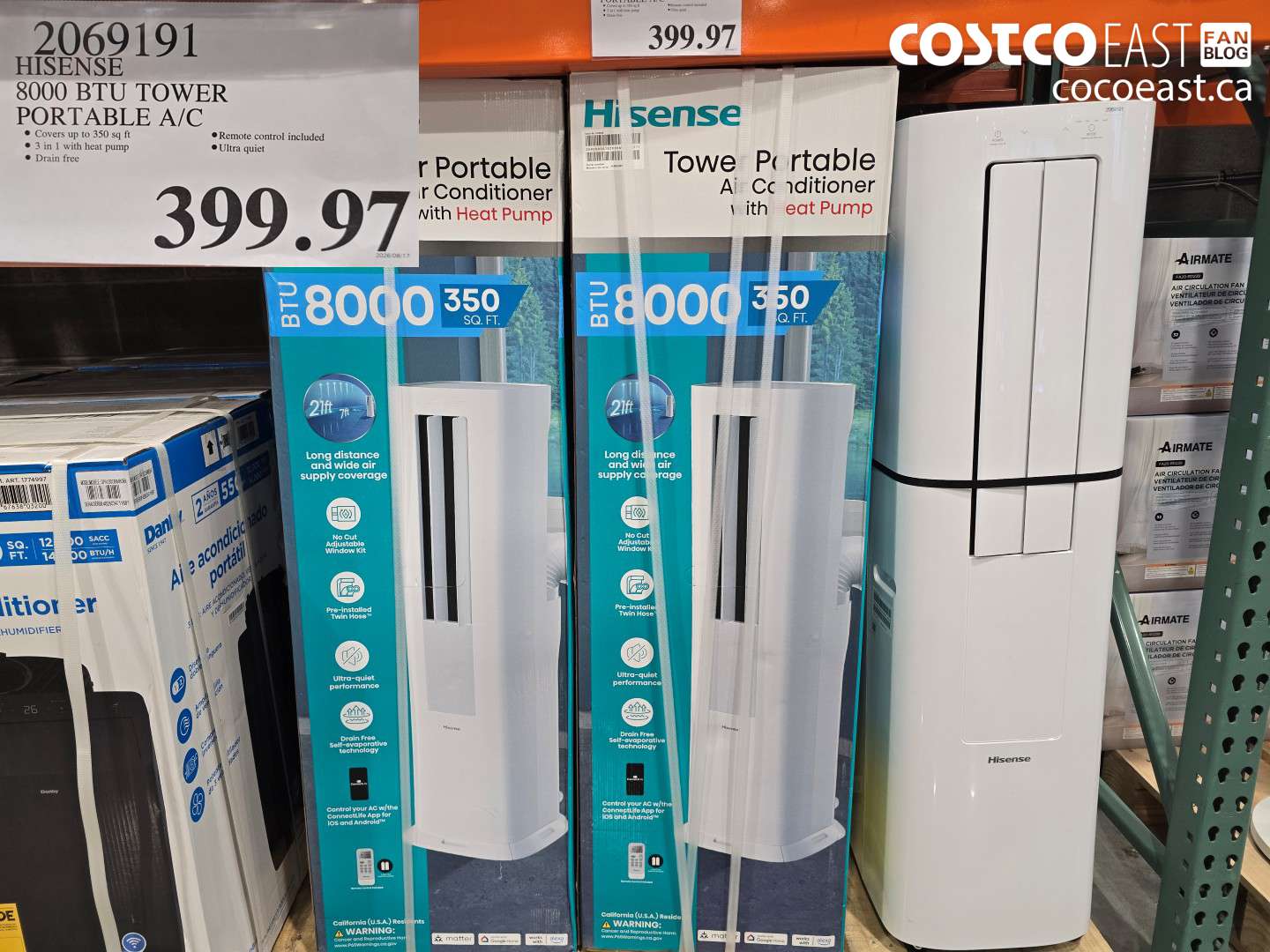 2069191 HISENSE 8000 BTU TOWER PORTABLE A/C $399.97