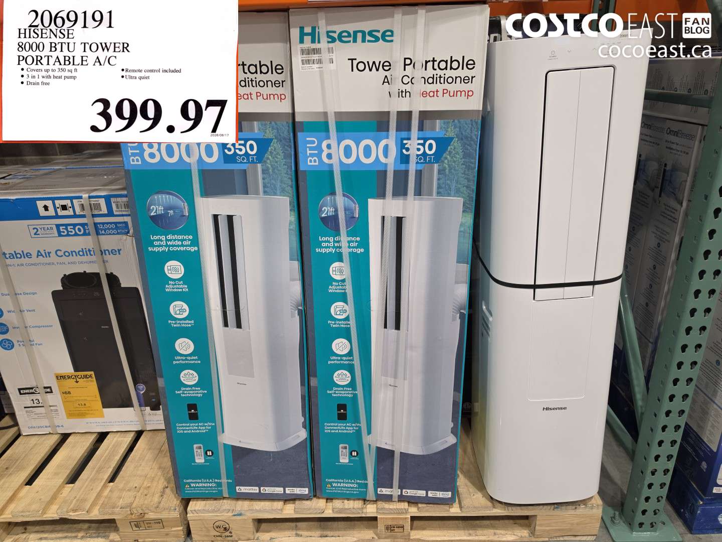 2069191 HISENSE 8000 BTU TOWER PORTABLE A/C $399.97