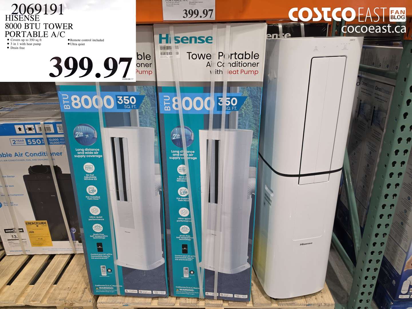2069191 HISENSE 8000 BTU TOWER PORTABLE A/C $399.97