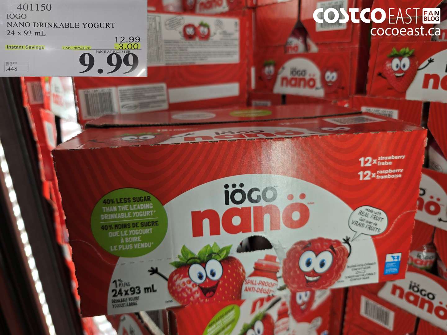 401150 IÖGO NANO DRINKABLE YOGURT 24 X 93 ML ($3.00 INSTANT SAVINGS EXPIRES ON 2026-08-30) $9.99