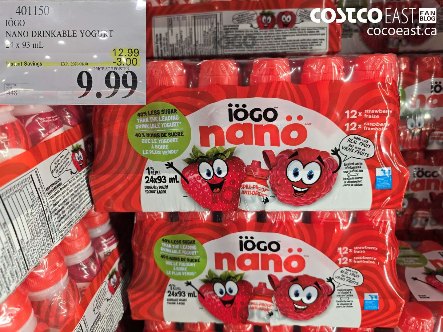 401150 IÖGO NANO DRINKABLE YOGURT 24 X 93 ML ($3.00 INSTANT SAVINGS EXPIRES ON 2026-08-30) $9.99
