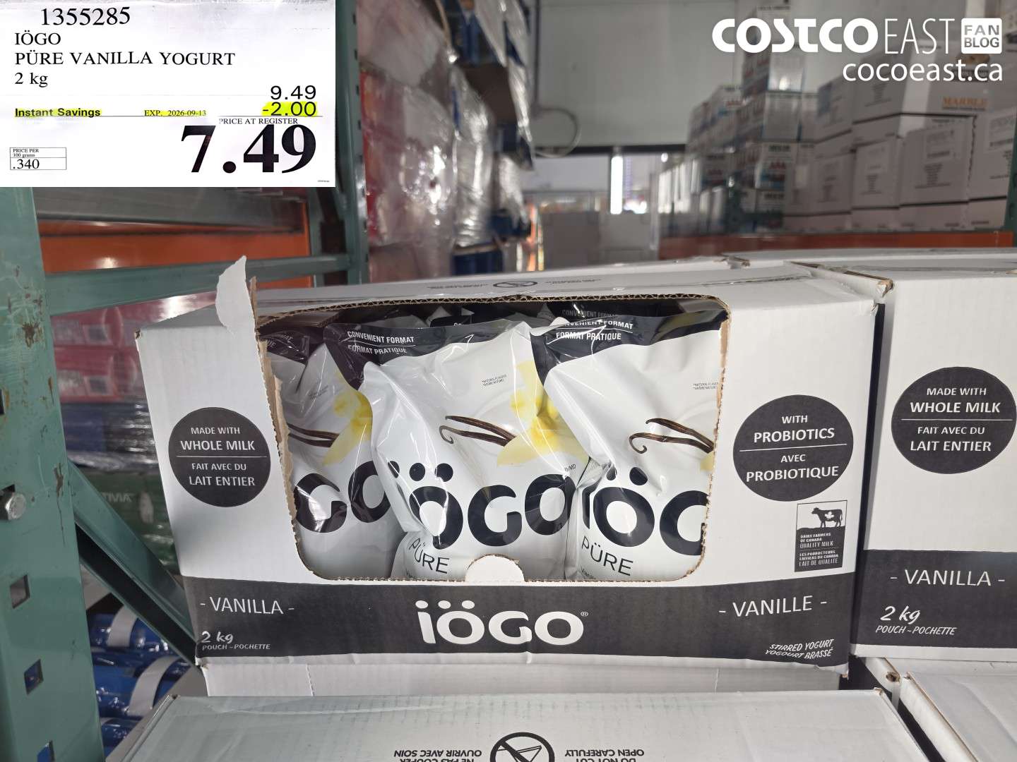 1355285 IÖGO PÜRE VANILLA YOGURT 2 KG ($2.00 INSTANT SAVINGS EXPIRES ON 2026-09-13) $7.49