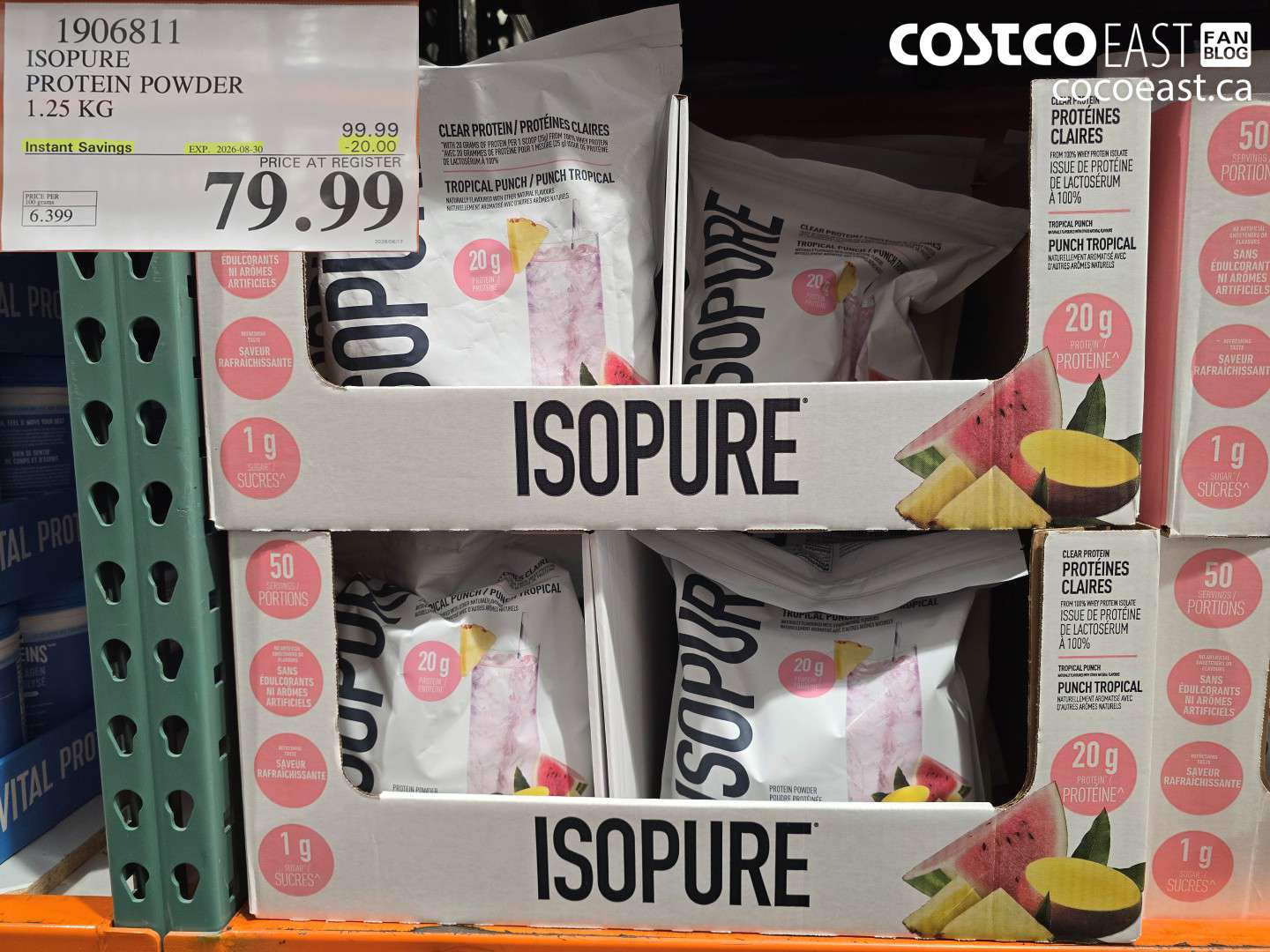 1906811 ISOPURE PROTEIN POWDER 1.25 KG ($20.00 INSTANT SAVINGS EXPIRES ON 2026-08-30) $79.99