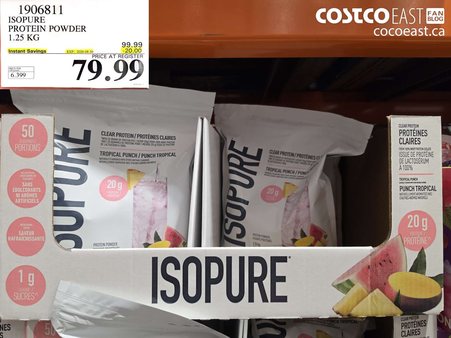 1906811 ISOPURE PROTEIN POWDER 1.25 KG ($20.00 INSTANT SAVINGS EXPIRES ON 2026-08-30) $79.99