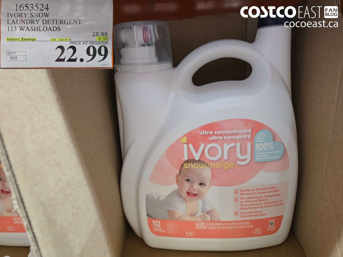 1653524 IVORY SNOW LAUNDRY DETERGENT 113 WASHLOADS ($6.00 INSTANT SAVINGS EXPIRES ON 2026-08-30) $22.99