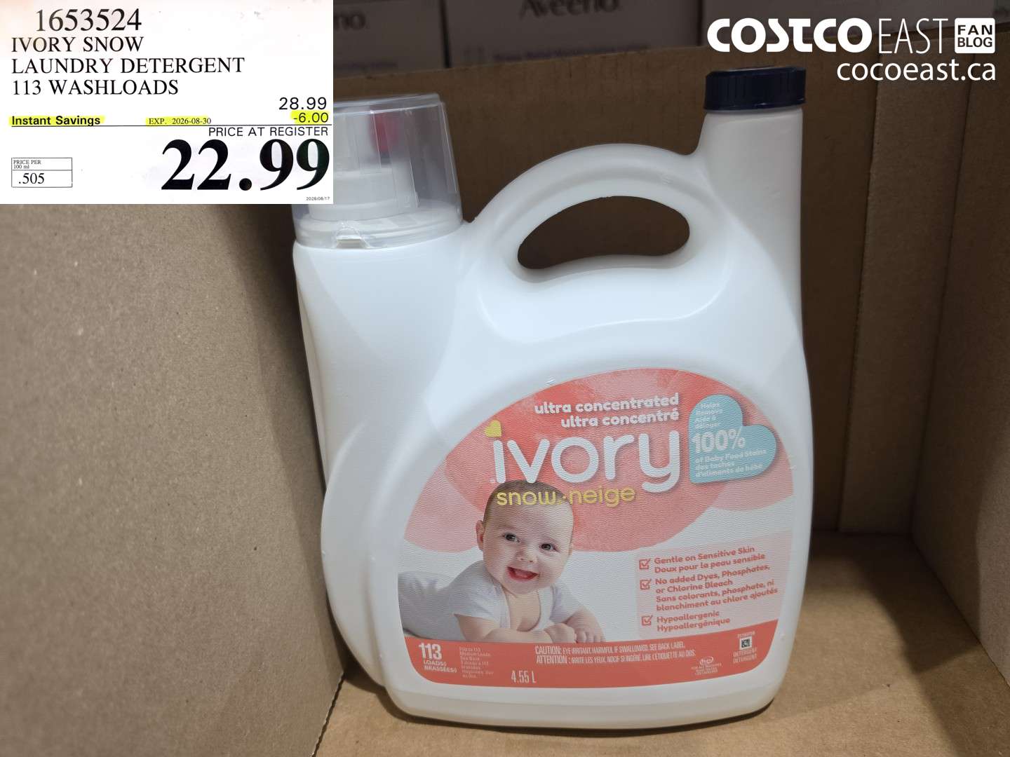1653524 IVORY SNOW LAUNDRY DETERGENT 113 WASHLOADS ($6.00 INSTANT SAVINGS EXPIRES ON 2026-08-30) $22.99