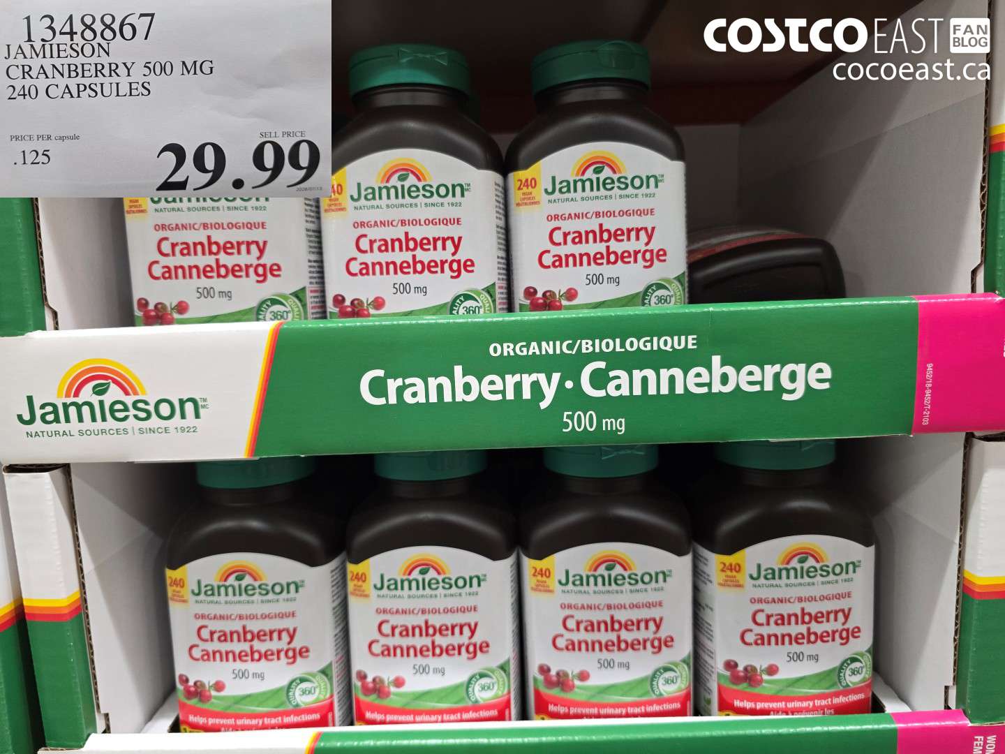 1348867 JAMIESON CRANBERRY 500 MG 240 CAPSULES $29.99