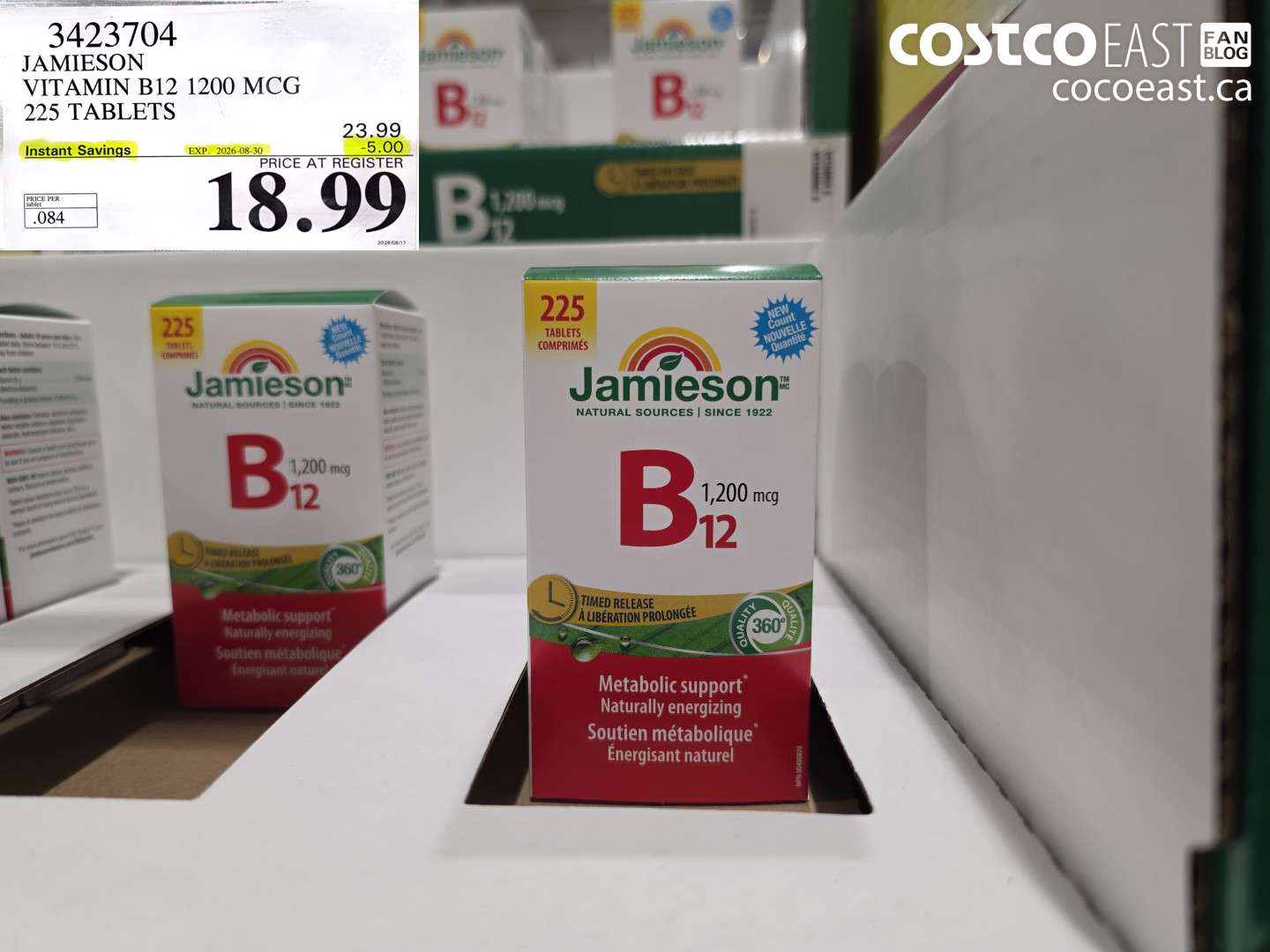 3423704 JAMIESON VITAMIN B12 1200 MCG 225 TABLETS ($5.00 INSTANT SAVINGS EXPIRES ON 2026-08-30) $18.99