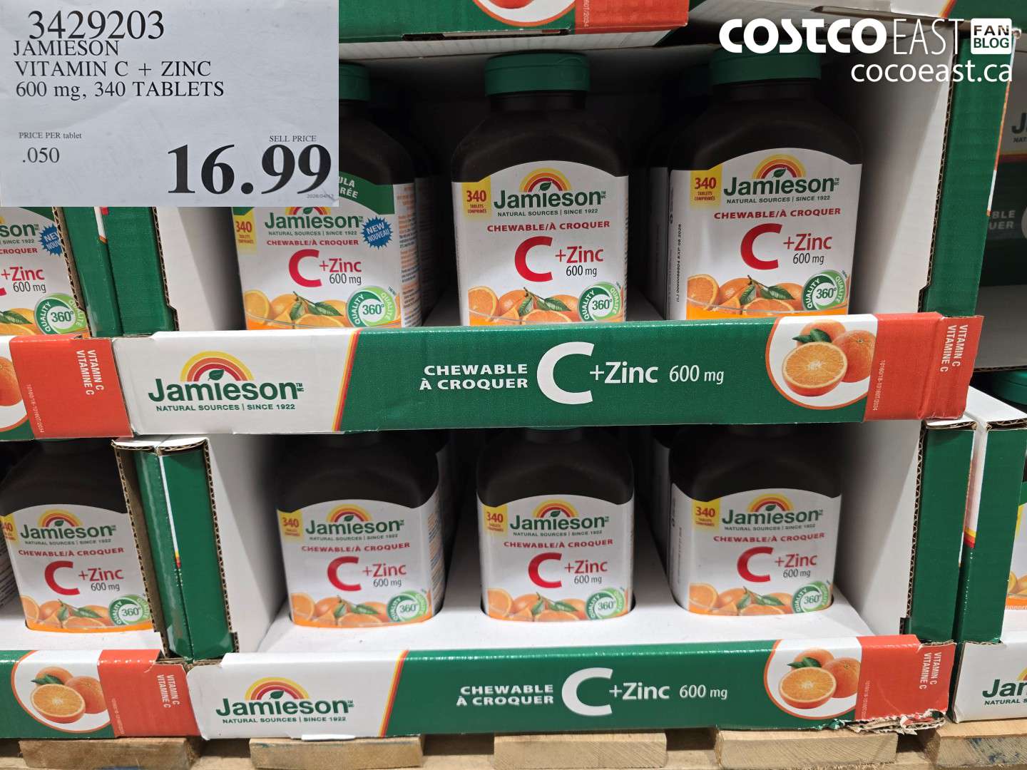 3429203 JAMIESON VITAMIN C + ZINC 600 MG, 340 TABLETS $16.99