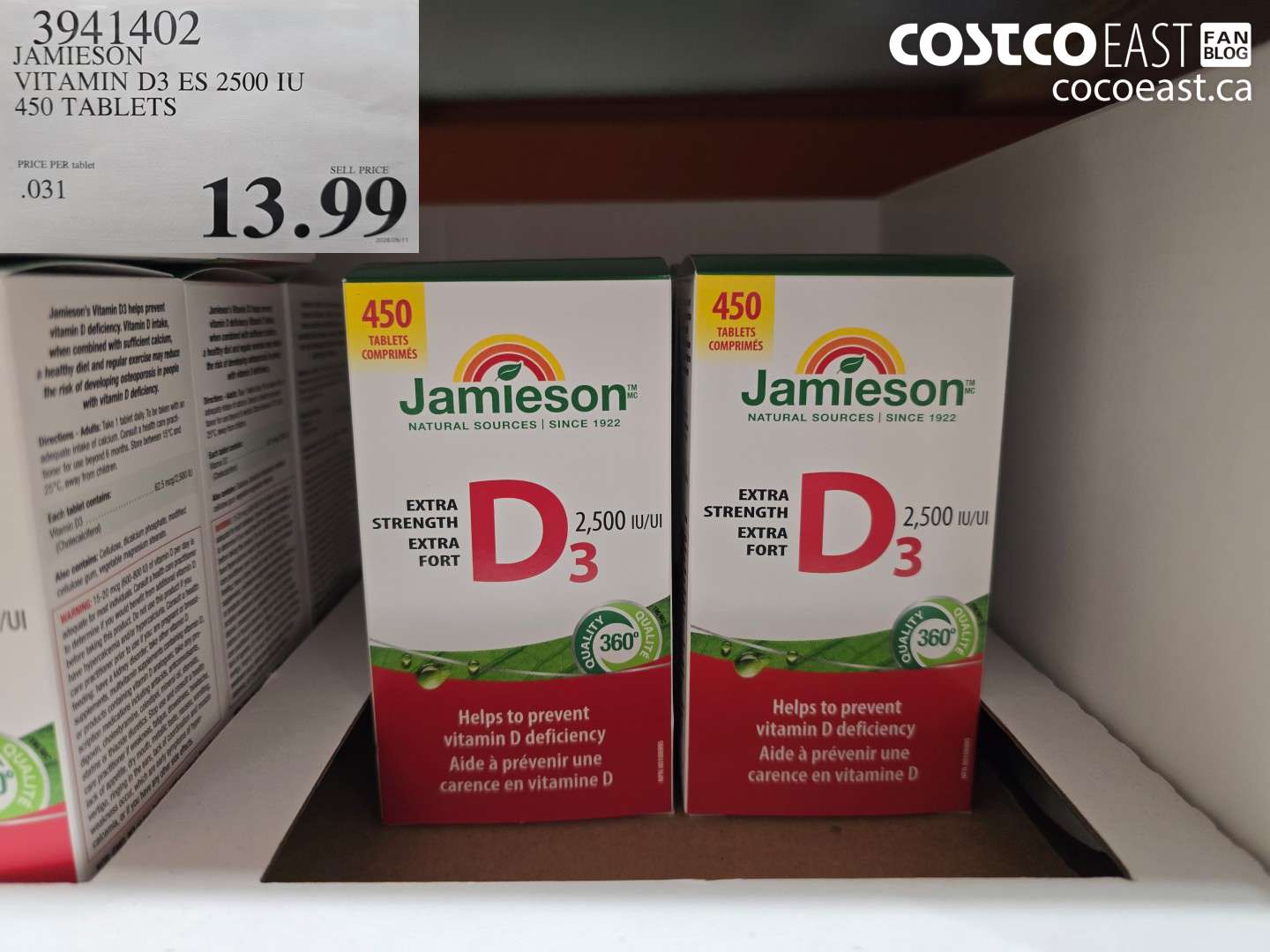 3941402 JAMIESON VITAMIN D3 ES 2500 IU 450 TABLETS $13.99
