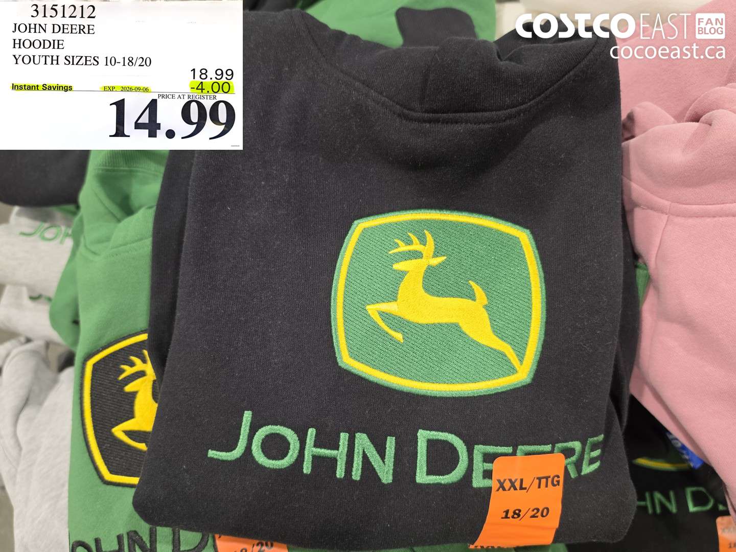 3151212 JOHN DEERE HOODIE YOUTH SIZES 10-18/20 ($4.00 INSTANT SAVINGS EXPIRES ON 2026-09-06) $14.99