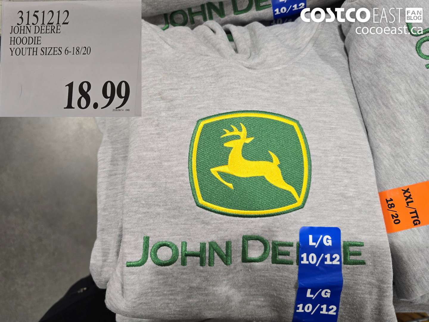 3151212 JOHN DEERE HOODIE YOUTH SIZES 6-18/20 $18.99