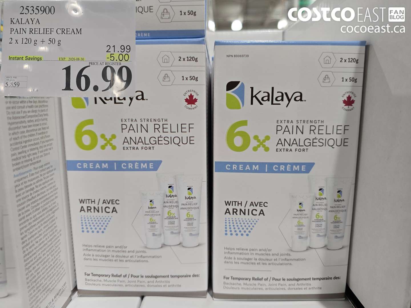 2535900 KALAYA PAIN RELIEF CREAM 2 X 120 G + 50 G ($5.00 INSTANT SAVINGS EXPIRES ON 2026-08-30) $16.99