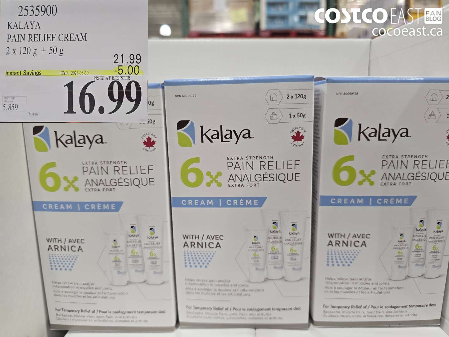 2535900 KALAYA PAIN RELIEF CREAM 2 X 120 G + 50 G ($5.00 INSTANT SAVINGS EXPIRES ON 2026-08-30) $16.99