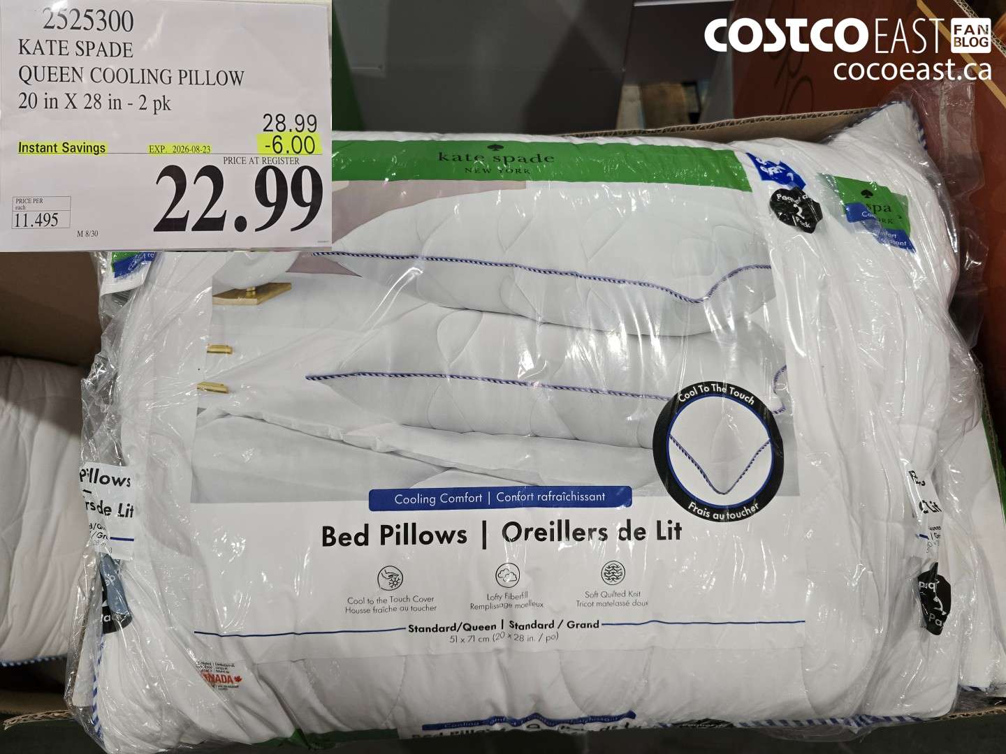 2525300 KATE SPADE QUEEN COOLING PILLOW 20 IN X 28 IN - 2 PK ($6.00 INSTANT SAVINGS EXPIRES ON 2026-08-23) $22.99
