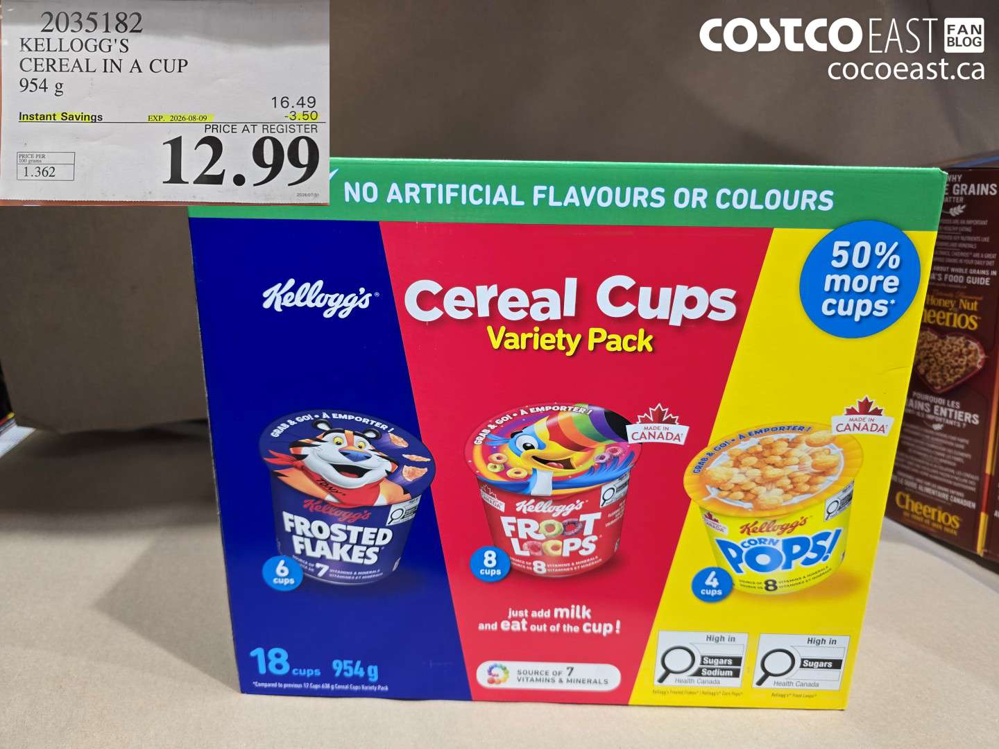 2035182 KELLOGG'S CEREAL IN A CUP 954 G ($3.50 INSTANT SAVINGS EXPIRES ON 2026-08-09) $12.99
