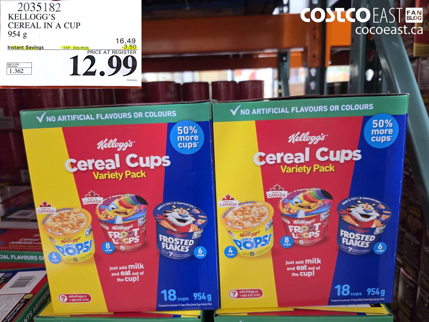 2035182 KELLOGG'S CEREAL IN A CUP 954 G ($3.50 INSTANT SAVINGS EXPIRES ON 2026-09-06) $12.99