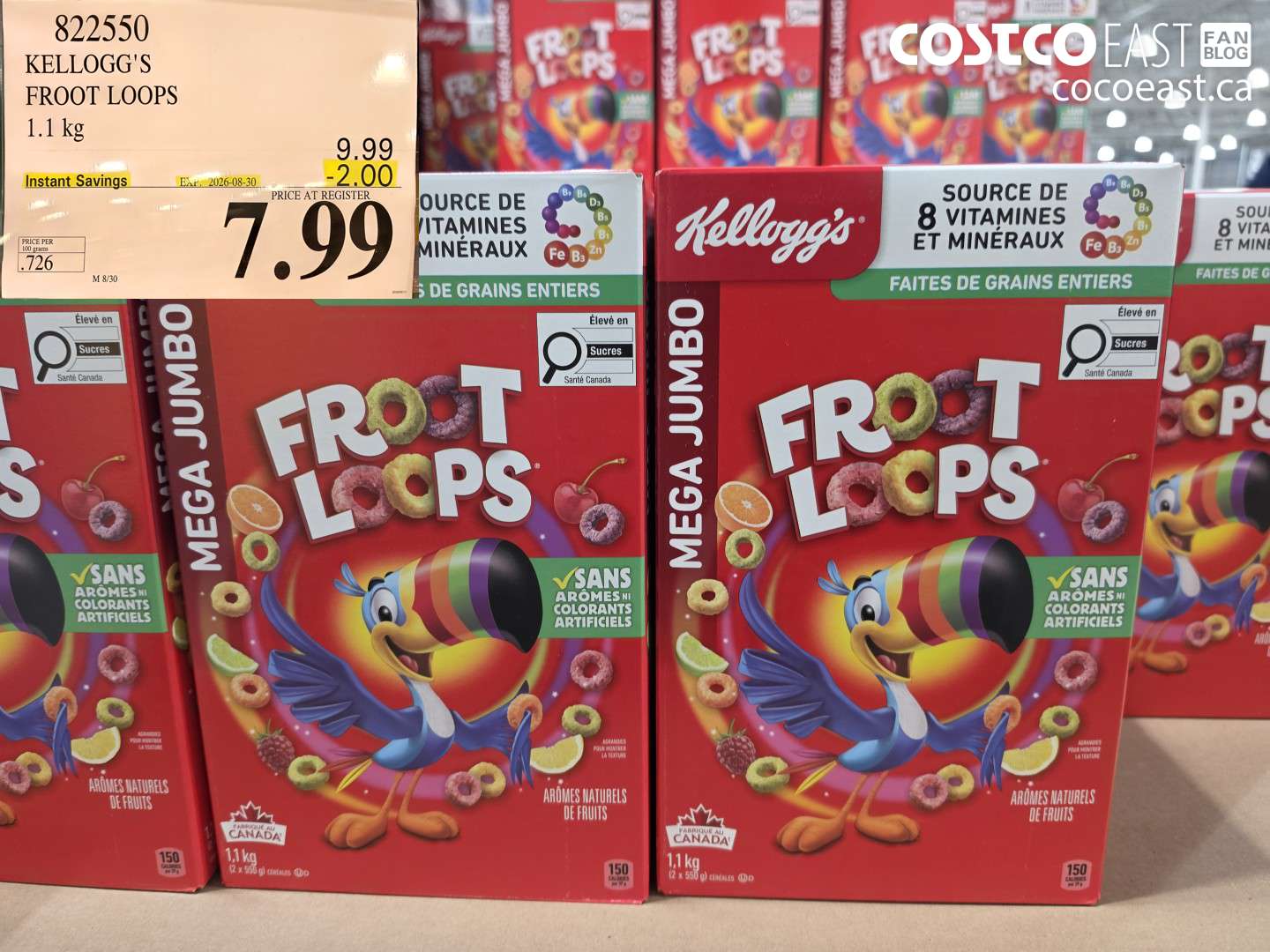822550 KELLOGG'S FROOT LOOPS 1.1 KG ($2.00 INSTANT SAVINGS EXPIRES ON 2026-08-30) $7.99