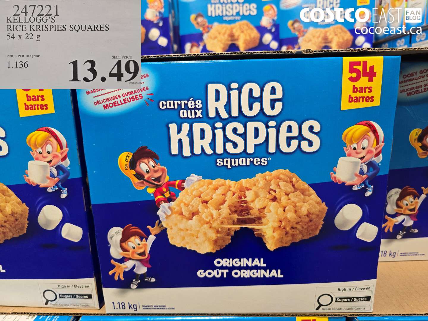 247221 KELLOGG'S RICE KRISPIES SQUARES 54 X 22 G $13.49
