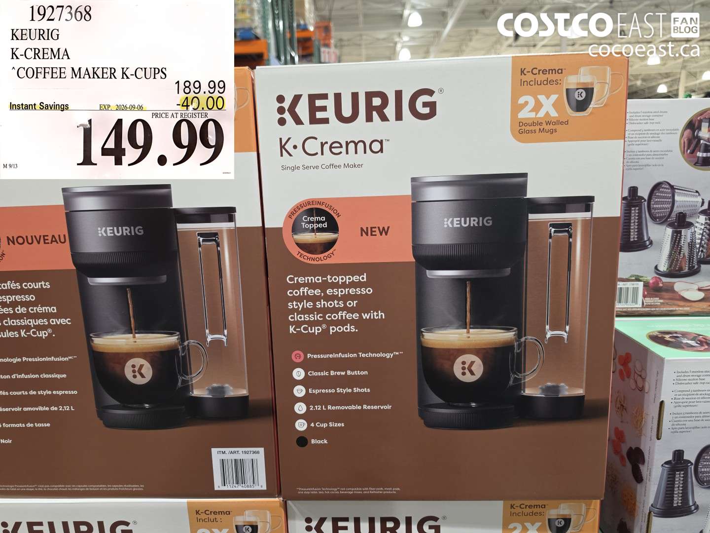 1927368 KEURIG K-CREMA COFFEE MAKER K-CUPS ($40.00 INSTANT SAVINGS EXPIRES ON 2026-09-06) $149.99